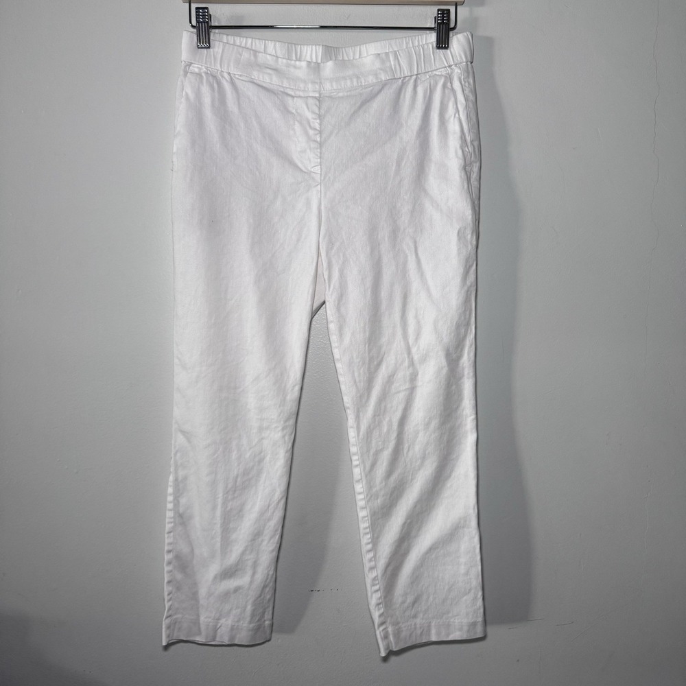 J JILL size S Petite White Linen Blend Cropped Pants Lagenlook Artsy